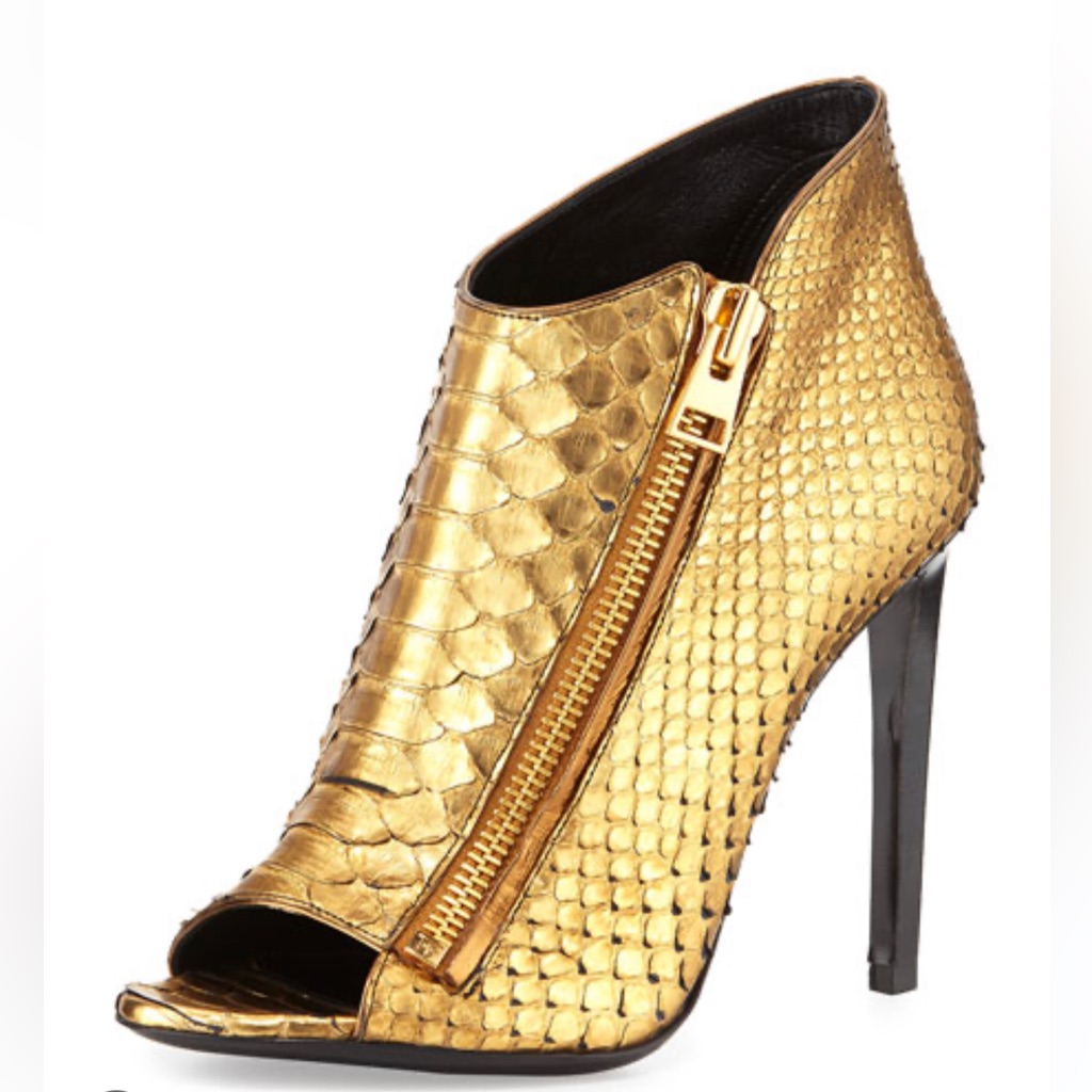 Python Asymmetrical Gold Bootie